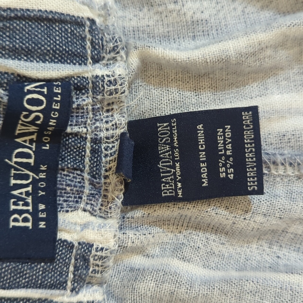 Beau/Dawson Linen Blend Comfy Casual Striped Blue and White Capri Pants Sz S - Picture 5 of 8
